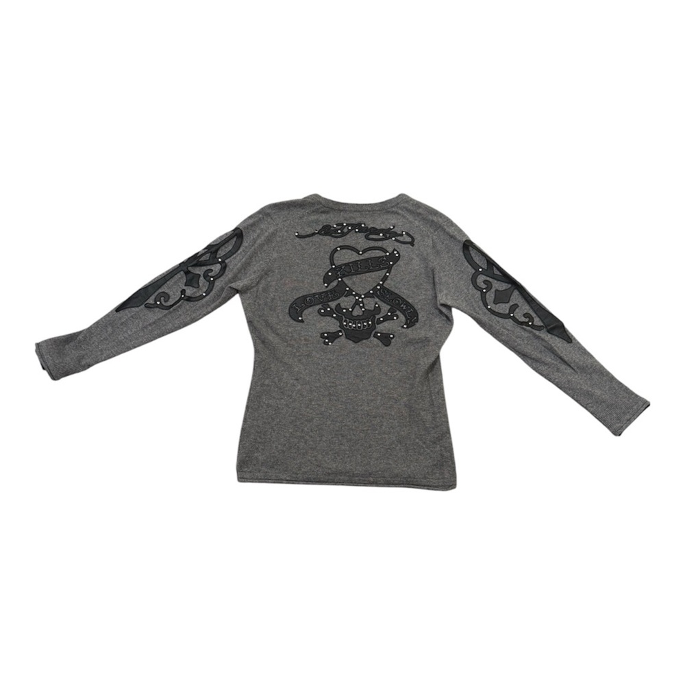 Ed Hardy Gray Sweater Sz M Love Kills Slowly Cashmere Wool Womens - Picture 1 of 6